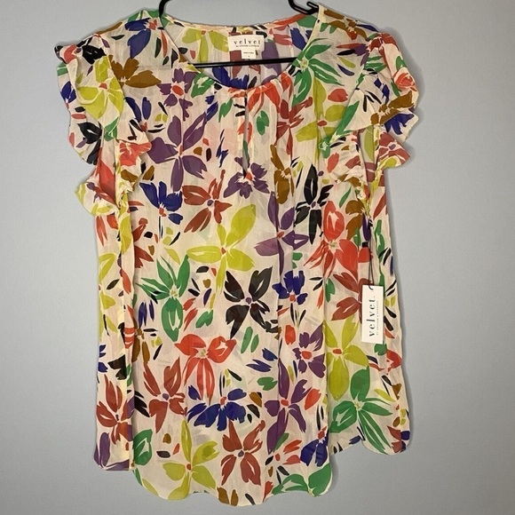 Velvet by Graham & Spencer Lucia Flutter Sleeve Top multi size small new w tag - Picture 7 of 12